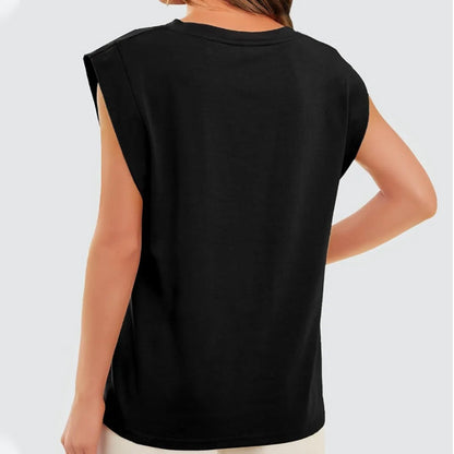 🔥Big price reduction💗 Solid Color Round Neck Cap Sleeve Top
