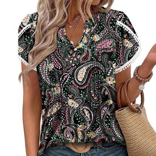 🔥NEW ARRIVAL LIMITED TIME OFFER🔥Women's Printed Short Sleeve Tunic Top