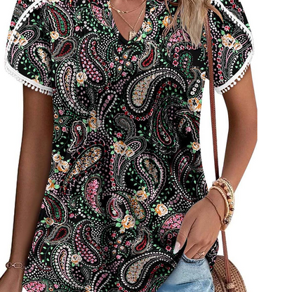🔥NEW ARRIVAL LIMITED TIME OFFER🔥Women's Printed Short Sleeve Tunic Top