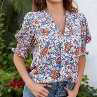 🌺Floral V-neck Puff Sleeve Blouse For Women