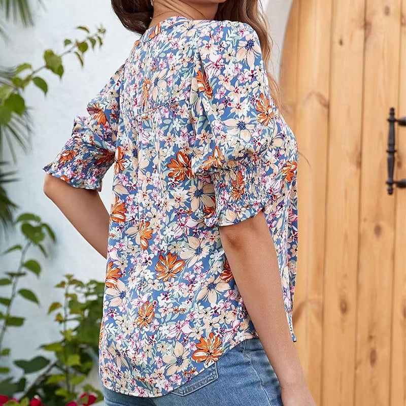 🌺Floral V-neck Puff Sleeve Blouse For Women