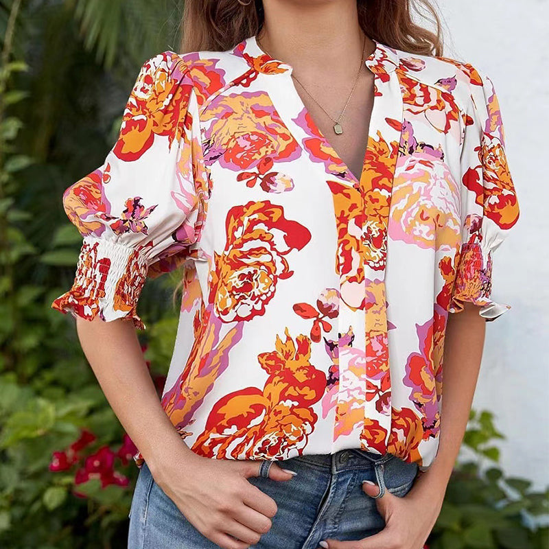 🌺Floral V-neck Puff Sleeve Blouse For Women
