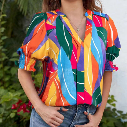 🌺Floral V-neck Puff Sleeve Blouse For Women