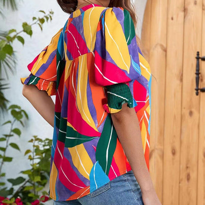 🌺Floral V-neck Puff Sleeve Blouse For Women