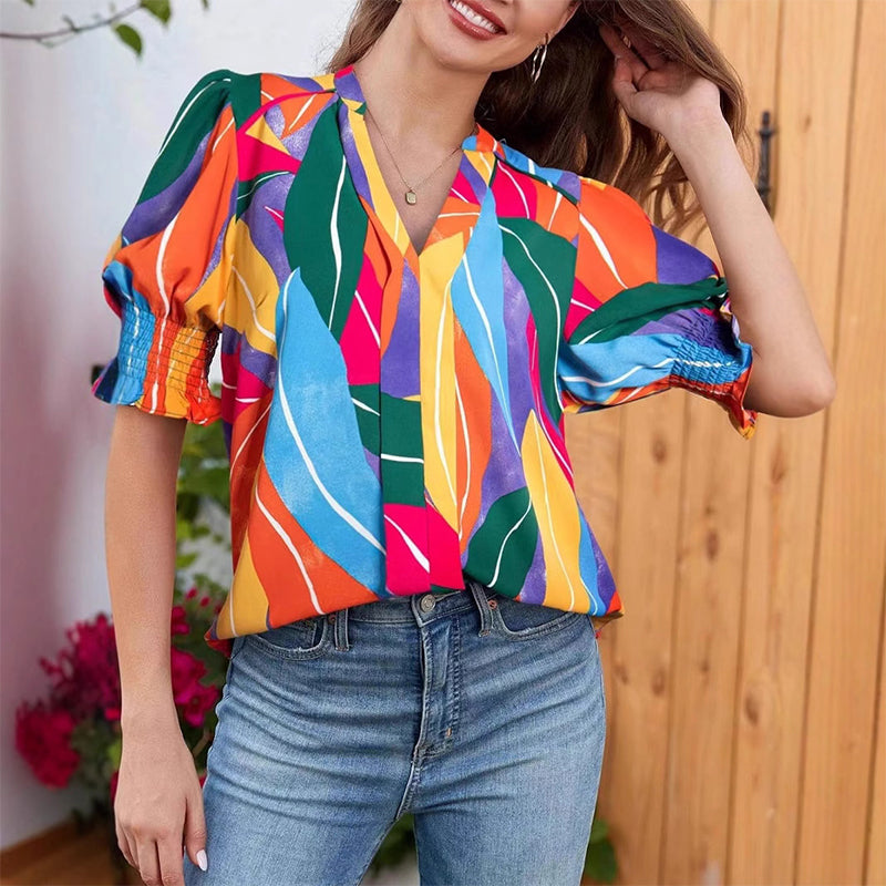 🌺Floral V-neck Puff Sleeve Blouse For Women