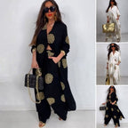 ✨Early Summer New✨Women's Loose V-Neck Top & Printed Wide Leg Pants Two Piece Set