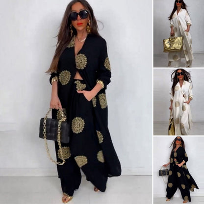 ✨Early Summer New✨Women's Loose V-Neck Top & Printed Wide Leg Pants Two Piece Set