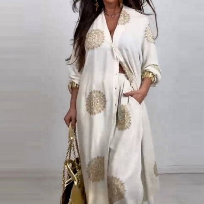 ✨Early Summer New✨Women's Loose V-Neck Top & Printed Wide Leg Pants Two Piece Set