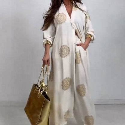 ✨Early Summer New✨Women's Loose V-Neck Top & Printed Wide Leg Pants Two Piece Set