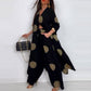 ✨Early Summer New✨Women's Loose V-Neck Top & Printed Wide Leg Pants Two Piece Set