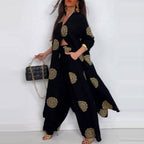 ✨Early Summer New✨Women's Loose V-Neck Top & Printed Wide Leg Pants Two Piece Set