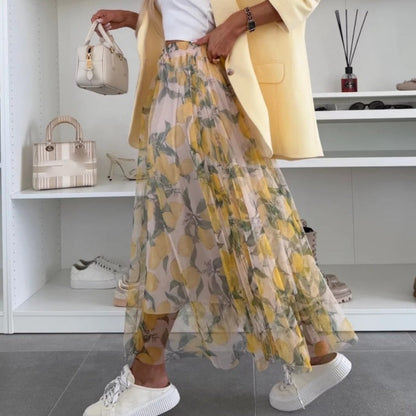 ✨2025 New Design🎀Women’s Trendy Print Elastic Waistband Flowy Maxi Skirt
