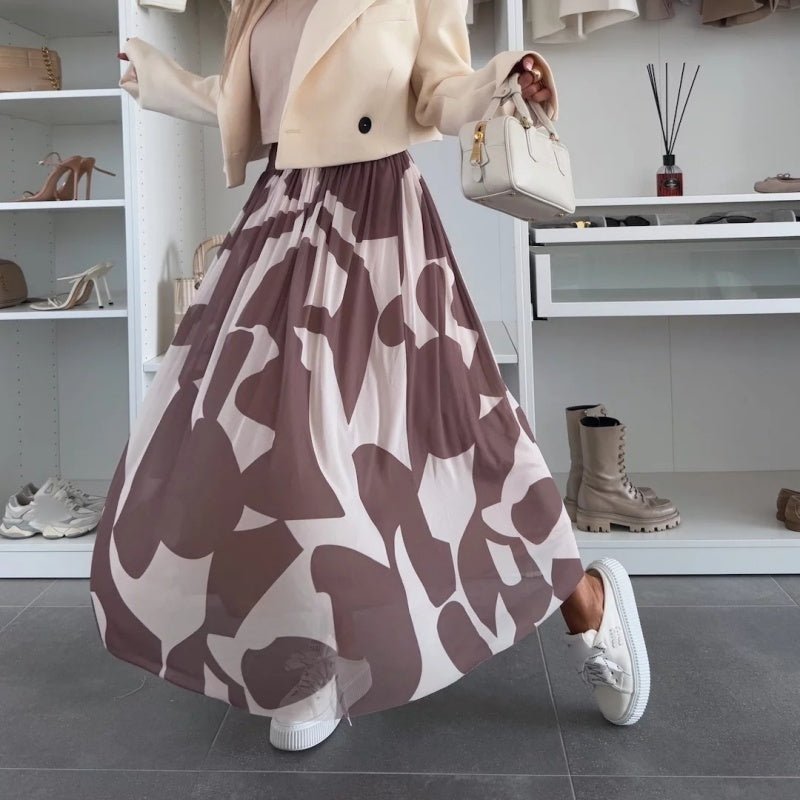 ✨2025 New Design🎀Women’s Trendy Print Elastic Waistband Flowy Maxi Skirt