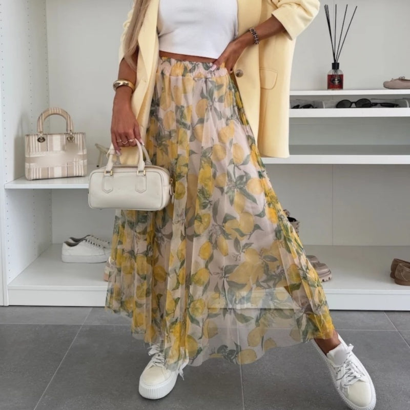 ✨2025 New Design🎀Women’s Trendy Print Elastic Waistband Flowy Maxi Skirt