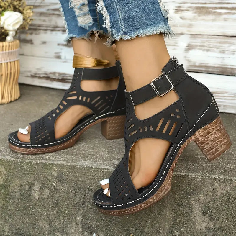 ⏳ Limited time 50% off! 💥Versatile Hollow Out Mid Heel Open Toe Sandals（The more you buy, the higher the discount）