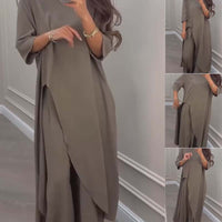 💃Limited Sale 50% OFF💕Solid Color Irregular Top & Wide-Leg Pants 2-PCS Set