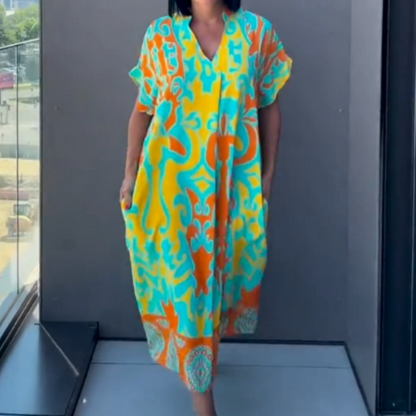 💜Limited Sale 50% OFF 👗Women's Casual Elegant Printed V-Neck Dress