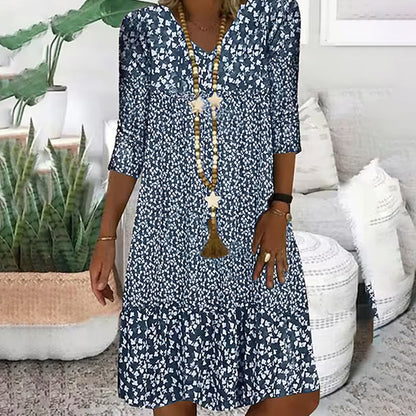 🌸Seasonal Styles💐Women's Fashion Printed Mid Sleeve V-Neck Dresses