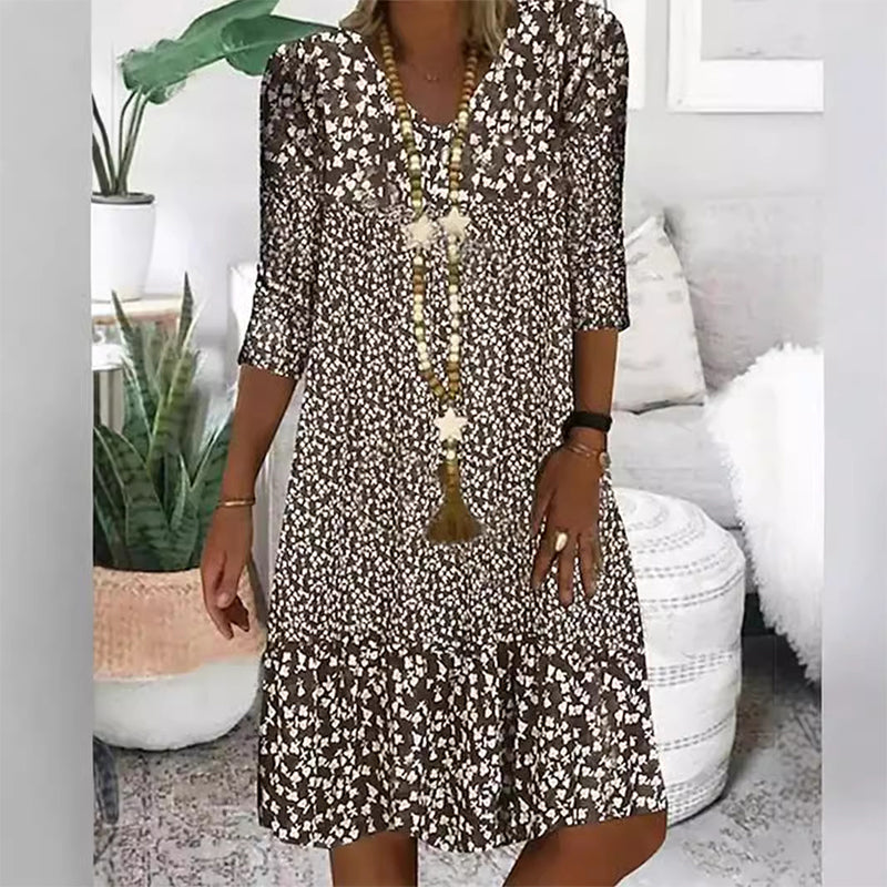 🌸Seasonal Styles💐Women's Fashion Printed Mid Sleeve V-Neck Dresses