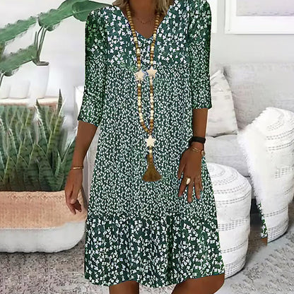 🌸Seasonal Styles💐Women's Fashion Printed Mid Sleeve V-Neck Dresses