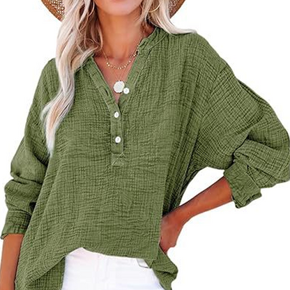 💖Limited Sale 50% OFF💖Women’s Casual Gauze Button Neck Long Sleeve Blouse