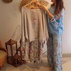 💕Women's Loose Fit Blouse & Floral Printed Wide-Leg Pants Set