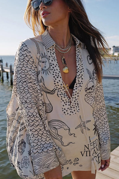 💕2025 HOT SALE 50% OFF💕 Satin Unique Letter Print Tassle Shirt and Elastic Waist Shorts Set