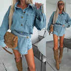 ✨Early Summer New✨Women's Summer Denim Set Oversized Shirt & Skirt Shorts