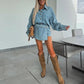 ✨Early Summer New✨Women's Summer Denim Set Oversized Shirt & Skirt Shorts