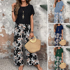 💕Limited Sale 50% OFF💕Women's Casual Floral Print Wide Leg Trousers and Short Sleeve Top Set