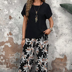 💕Limited Sale 50% OFF💕Women's Casual Floral Print Wide Leg Trousers and Short Sleeve Top Set