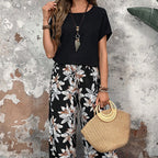 💕Limited Sale 50% OFF💕Women's Casual Floral Print Wide Leg Trousers and Short Sleeve Top Set
