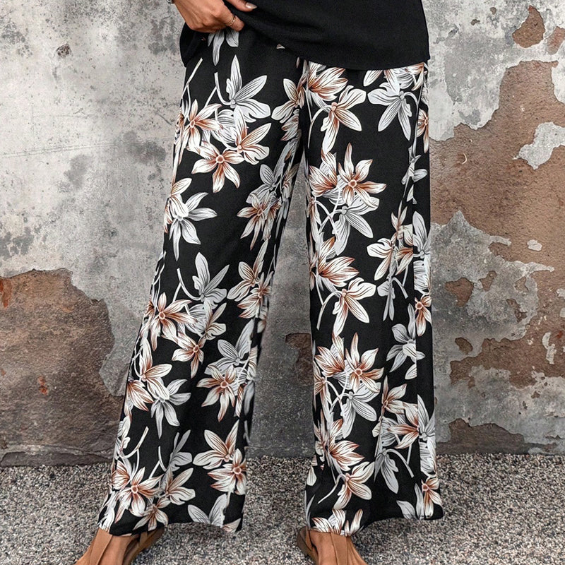 💕Limited Sale 50% OFF💕Women's Casual Floral Print Wide Leg Trousers and Short Sleeve Top Set