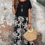 💕Limited Sale 50% OFF💕Women's Casual Floral Print Wide Leg Trousers and Short Sleeve Top Set