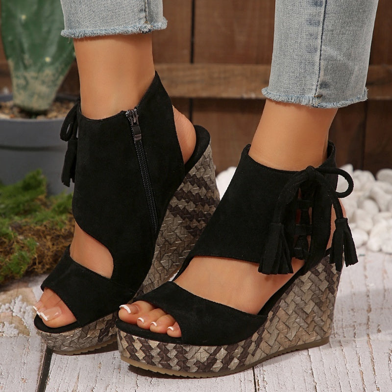 🔥Summer Hot Sale-50% Off🩷Women's Tassel Open Toe Platform Wedge Sandals