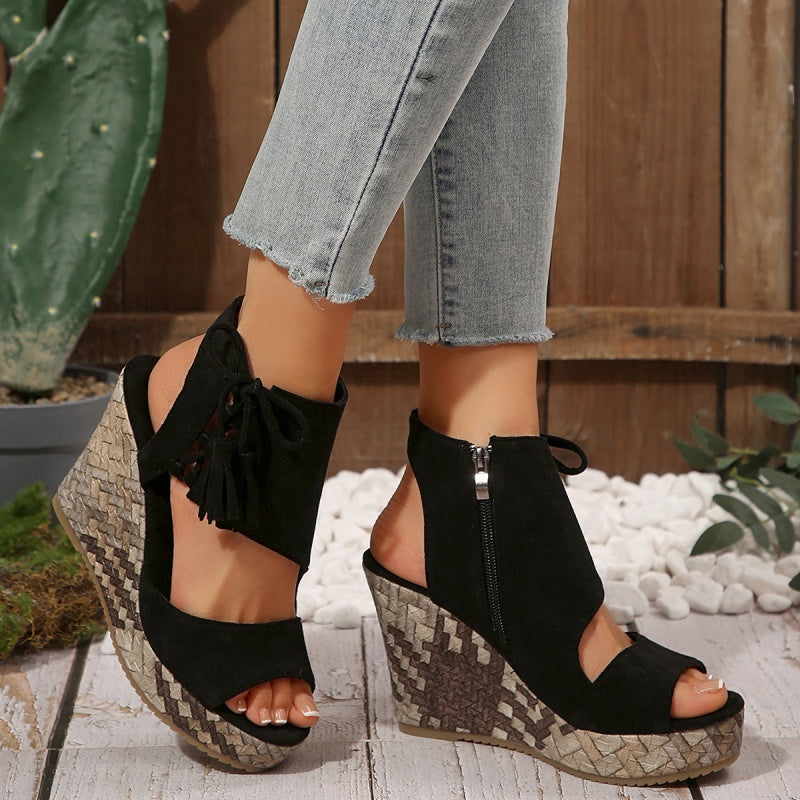 🔥Summer Hot Sale-50% Off🩷Women's Tassel Open Toe Platform Wedge Sandals