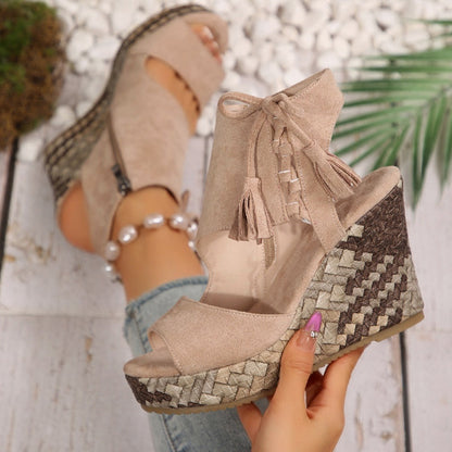🔥Summer Hot Sale-50% Off🩷Women's Tassel Open Toe Platform Wedge Sandals