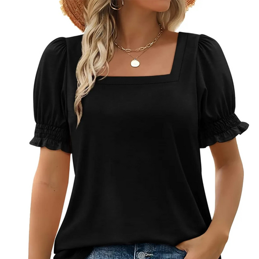 🏖️Summer Hot Sale 67% OFF💟Women's Casual Square Neck Smocked Sleeve T-Shirt