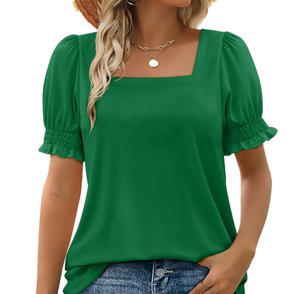 🏖️Summer Hot Sale 67% OFF💟Women's Casual Square Neck Smocked Sleeve T-Shirt