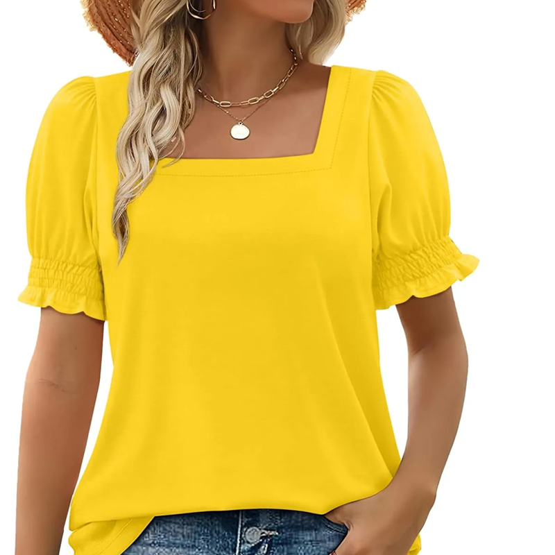 🏖️Summer Hot Sale 67% OFF💟Women's Casual Square Neck Smocked Sleeve T-Shirt