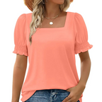 🏖️Summer Hot Sale 67% OFF💟Women's Casual Square Neck Smocked Sleeve T-Shirt