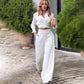 💕HOT SALE 50% OFF🥰Lapel Cropped Shirt & Wide-Leg Pants 2-Piece Set