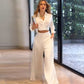 💕HOT SALE 50% OFF🥰Lapel Cropped Shirt & Wide-Leg Pants 2-Piece Set