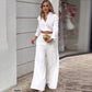 💕HOT SALE 50% OFF🥰Lapel Cropped Shirt & Wide-Leg Pants 2-Piece Set