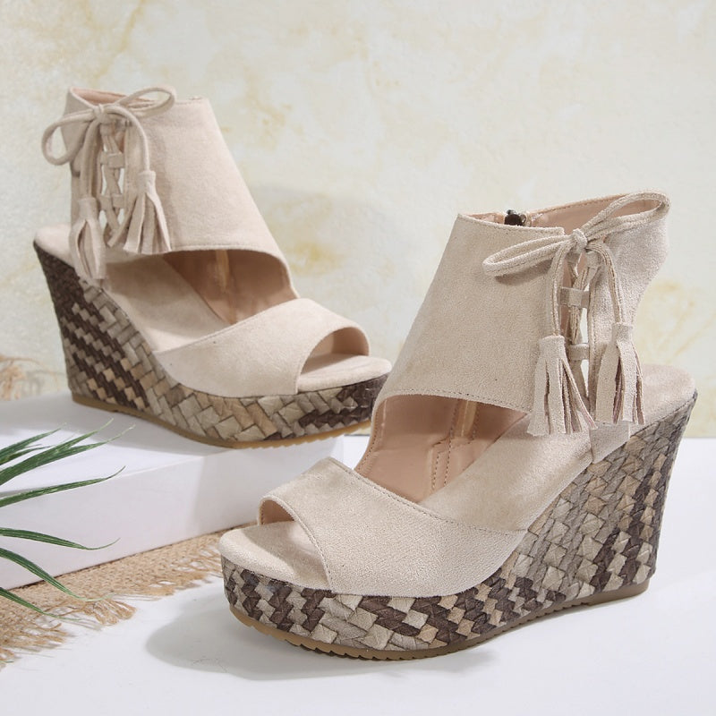 🔥Summer Hot Sale-50% Off🩷Women's Tassel Open Toe Platform Wedge Sandals