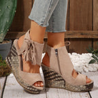 🔥Summer Hot Sale-50% Off🩷Women's Tassel Open Toe Platform Wedge Sandals