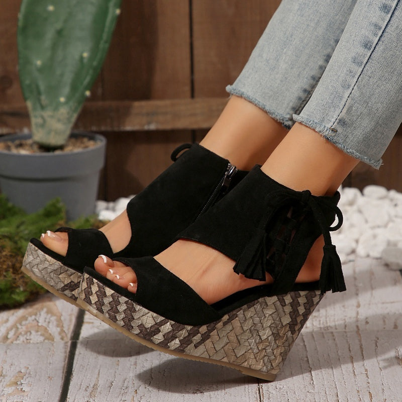 🔥Summer Hot Sale-50% Off🩷Women's Tassel Open Toe Platform Wedge Sandals