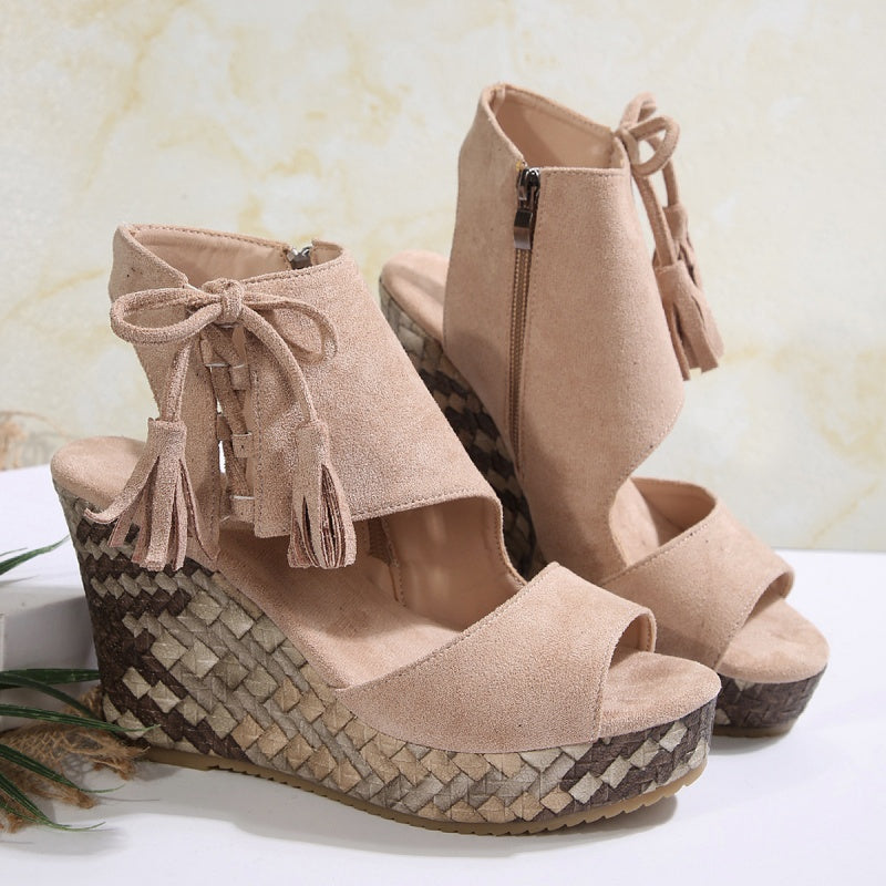 🔥Summer Hot Sale-50% Off🩷Women's Tassel Open Toe Platform Wedge Sandals
