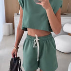 🔥Summer Hot Sale-50% Off🩷Women's Fashion Solid Color Sleeveless Top & Shorts Two Piece Set