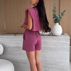 🔥Summer Hot Sale-50% Off🩷Women's Fashion Solid Color Sleeveless Top & Shorts Two Piece Set